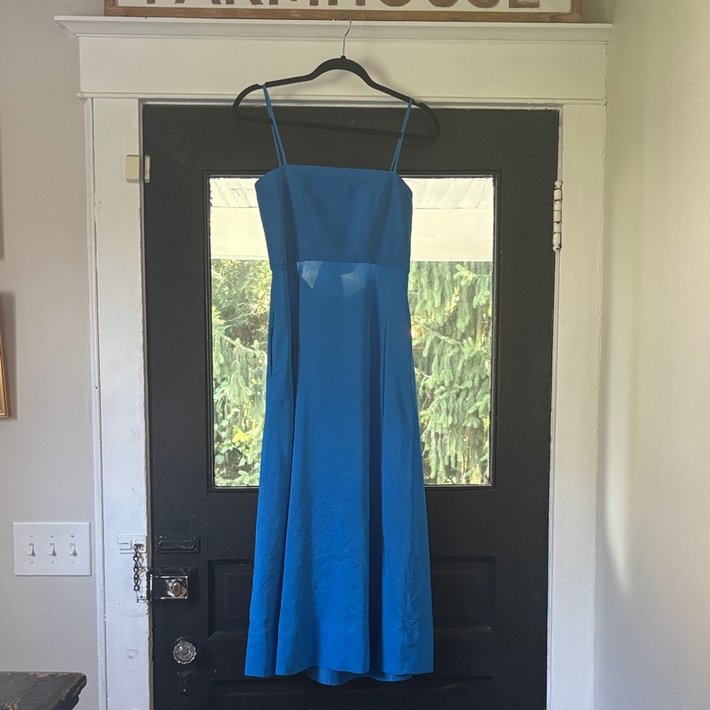 La Ligne Strapless Spaghetti Strap Midi Dress in Bright Blue